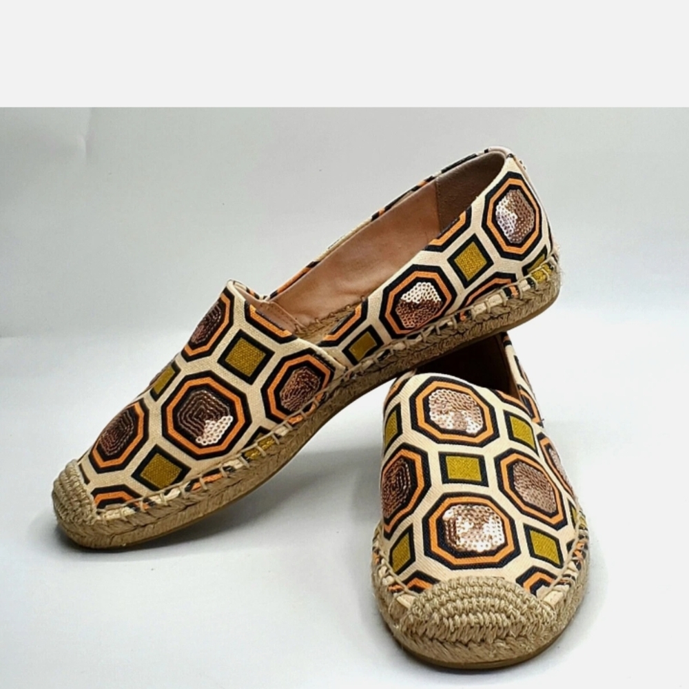 Tory Burch Cecily  Espadrille Slip On Flats Size 6 Gold Sequins Perfect Conditio